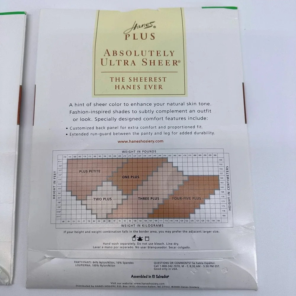 Hanes Plus Absolutely‎ Ultra Sheer Pantyhose Pearl Size Three Plus 00P30 2 pair